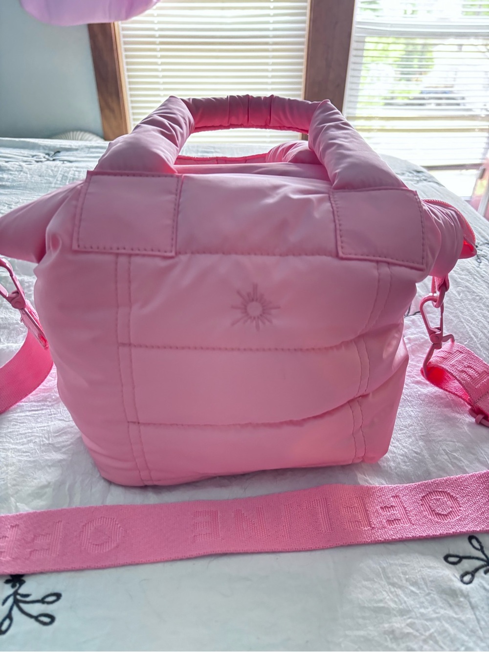 Offline Pink Puffer Crossbody Tote Bag - Lightweight Quilted Shoulder Bag